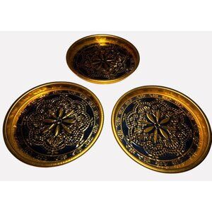 Vintage Gold Black Morracan Decorative Metal Coasters Set Of 3
